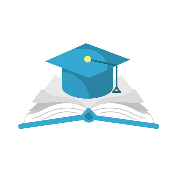 Graduation Casquette Sur Illustration Vectorielle Livre Ouvert — Image vectorielle