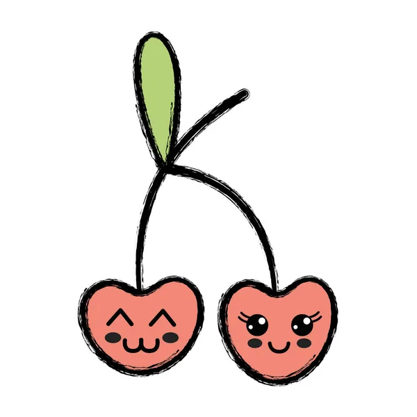 Kawaii Schattig Gelukkig Kersen Fruit Vectorillustratie — Stockvector