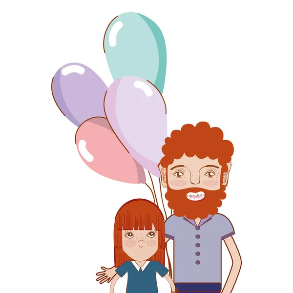 Padre Con Hija Globos Ilustración Vectorial — Vector de stock