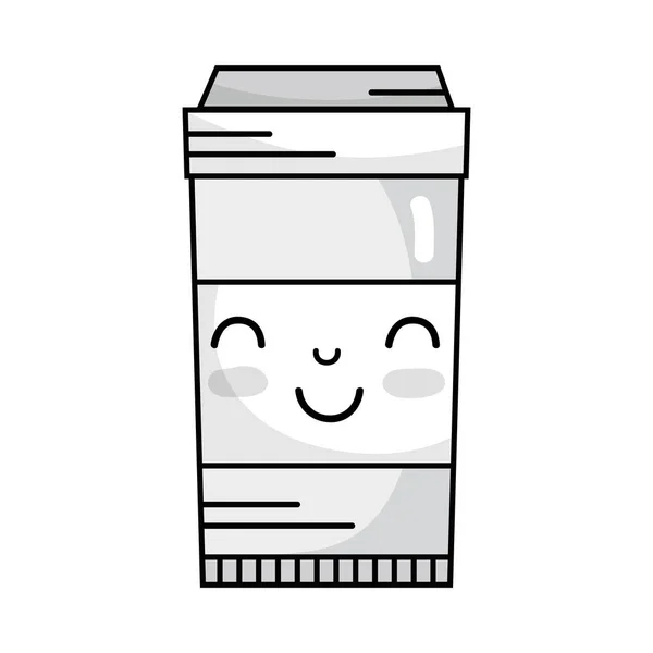 Vonal Kawaii Aranyos Boldog Kávé Műanyag Pohár Vektoros Illusztráció — Stock Vector