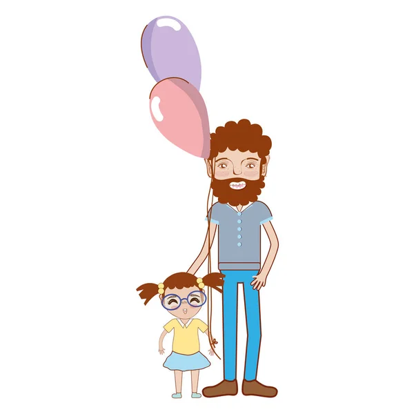 Pai Com Sua Filha Balões Ilustração Vetorial — Vetor de Stock