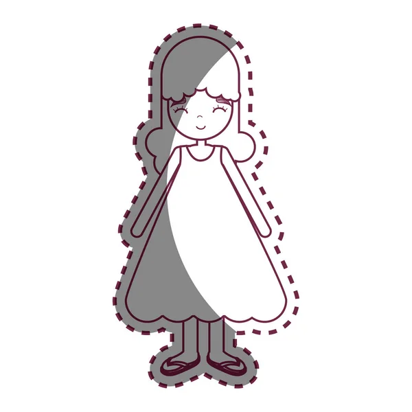 Silhouette Heureuse Belle Fille Avec Robe Dessin Vectoriel Illustration — Image vectorielle