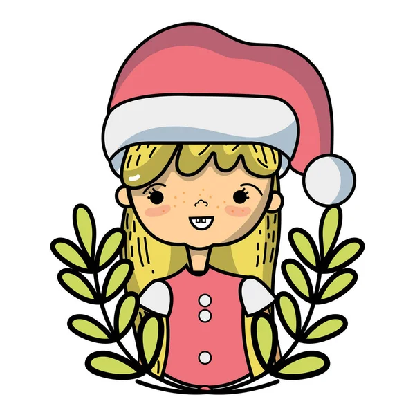 Menina Agradável Com Roupas Natal Ramos Folhas Design Vetor Ilustração — Vetor de Stock