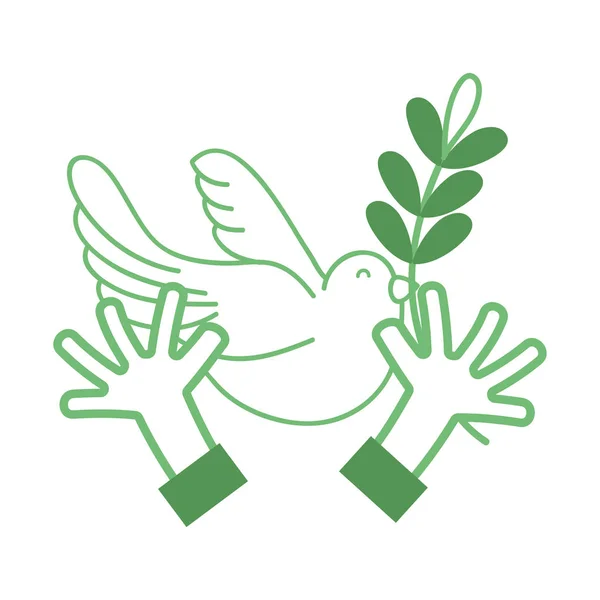 鳩動物シルエット手と葉と枝のベクトル イラスト — ストックベクタ