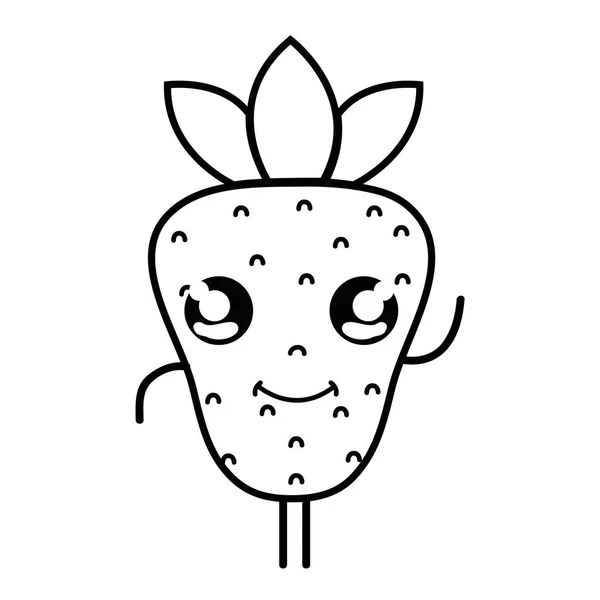 Baris Kawaii Cute Happy Strawberry Buah Vektor Ilustrasi - Stok Vektor