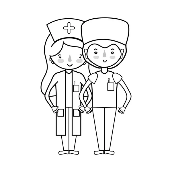 Line Doctor Nurse Help People Vector Illustration — Stock Vector