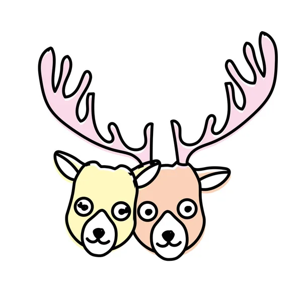 Mignon Wapiti Tête Animal Couple Ensemble Vecteur Illustration — Image vectorielle