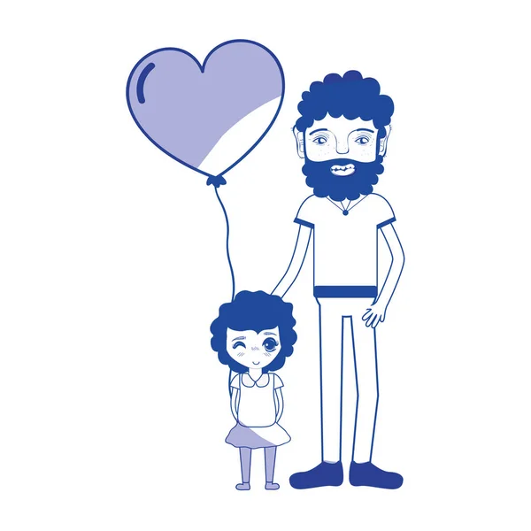 Silhouette Père Avec Fille Ballon Coeur Illustration Vectorielle — Image vectorielle