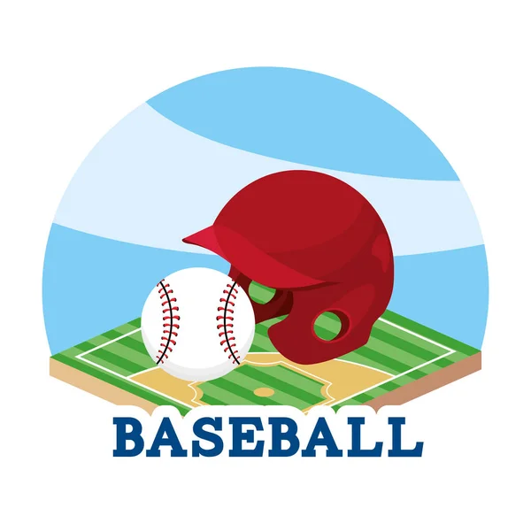 棒球头盔和球在现场游戏向量例证 — 图库矢量图片