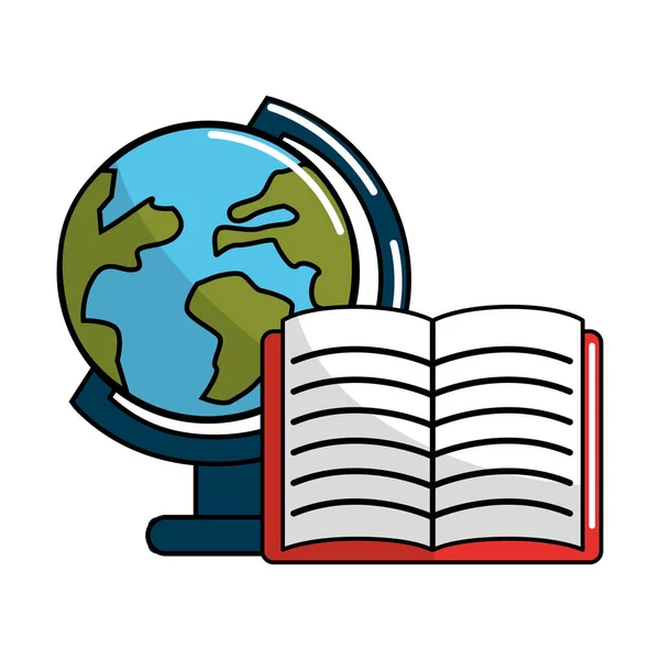 ノートブックを開く ベクトル図での地球惑星デスク — ストックベクタ