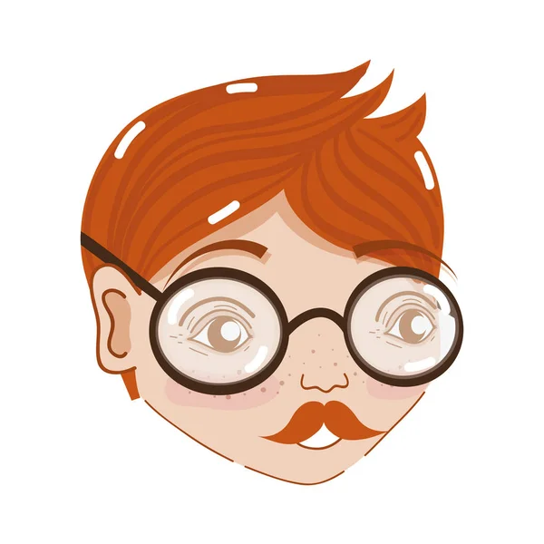 Mignon Visage Homme Avec Des Lunettes Une Moustache Illustration Vectorielle — Image vectorielle