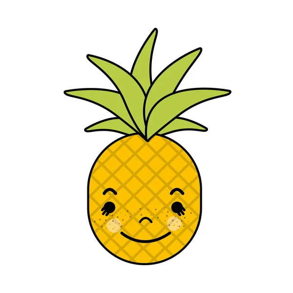 Кавайи Милый Счастливый Ананасовый Овощ Векторная Иллюстрация — стоковый вектор