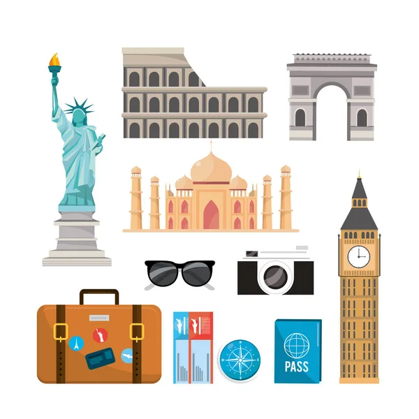 Conjunto Internacional Viaje Recreación Destino Vector Ilustración — Vector de stock