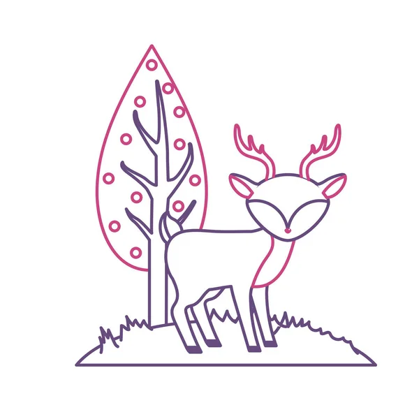 Silhouette Cerf Mignon Animal Sauvage Côté Illustration Vectorielle Arbre — Image vectorielle