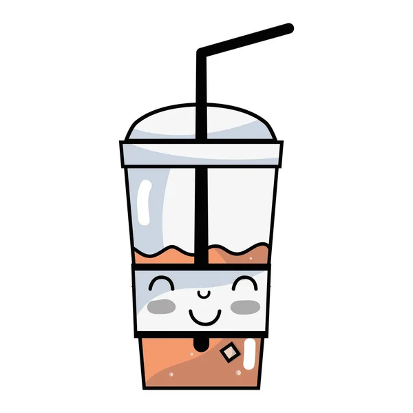 Kawaii Schattig Gelukkig Smoothie Drinken Vectorillustratie — Stockvector