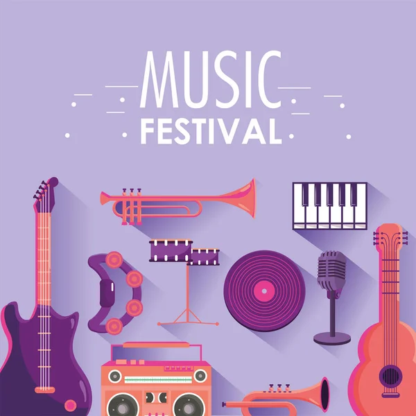 Suonare Strumenti Musica Festival Evento Vettoriale Illustrazione — Vettoriale Stock