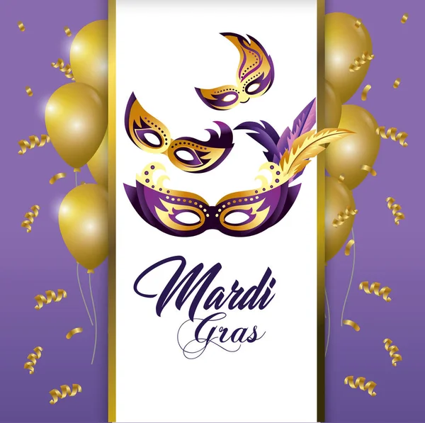 Masks Feathers Balloons Merdi Gras Event Vector Illustration — Stock Vector