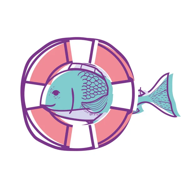 fish with life buoy object design vector illustration