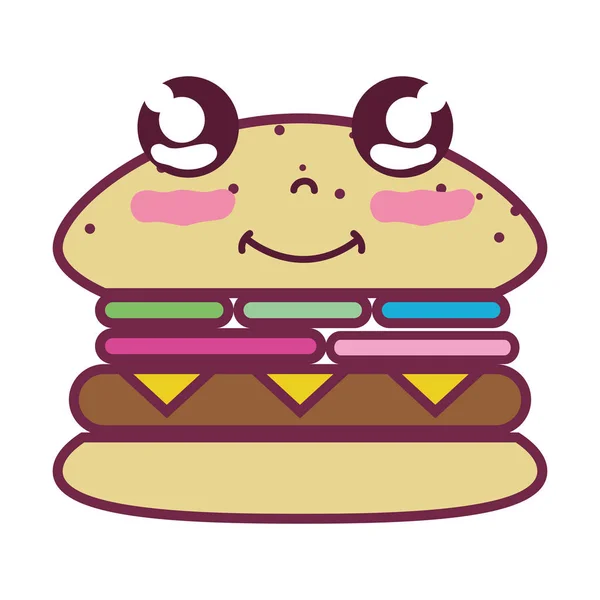 Kawaii Aranyos Boldog Humburger Élelmiszer Vektoros Illusztráció — Stock Vector