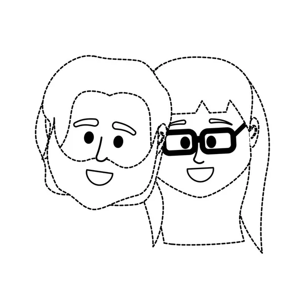 Dotted Shape Couple Head Together Hairstyle Design Vector Illustration — Stock Vector