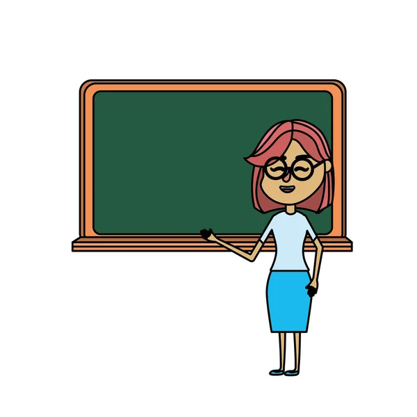 Vrouw Leraar Lesgeven Aan Student Blackboard Vectorillustratie — Stockvector