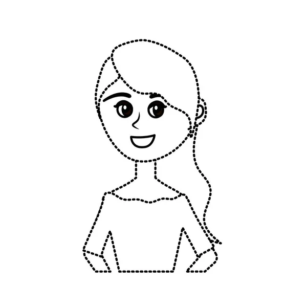 Forme Pointillée Mariée Heureuse Avec Coiffure Élégante Robe Vectorielle Illustration — Image vectorielle