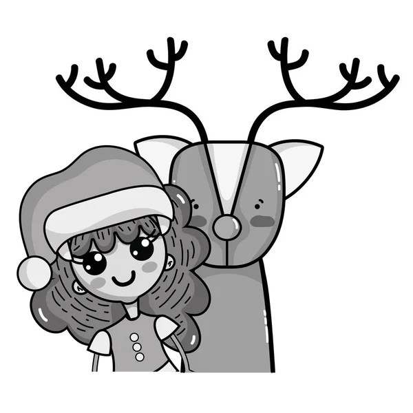 Сіра Красива Дівчина Різдвяним Одягом Оленями Векторні Ілюстрації — стоковий вектор