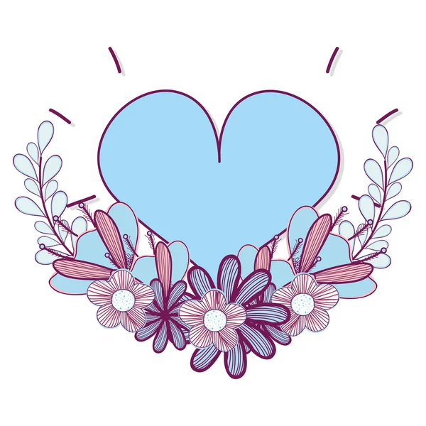 Corazón Flores Plantas Ramas Vector Ilustración Diseño — Vector de stock