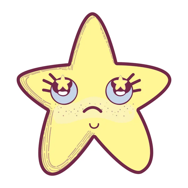 Estrella Kawaii Pensando Con Mejillas Estrellas Dentro Los Ojos Ilustración — Vector de stock