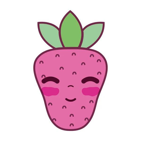 Kawaii Niedlich Glücklich Erdbeere Fruchtvektor Illustration — Stockvektor
