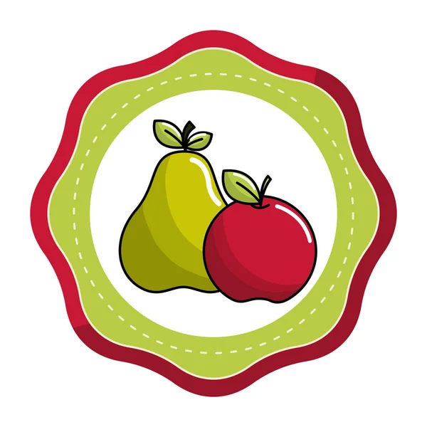 Sticker Pear Apple Fruit Icon Stock Vector Illustration Design — Stock Vector