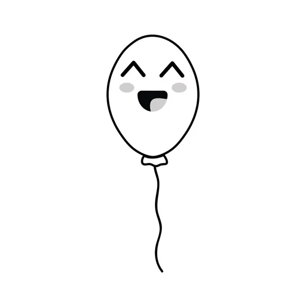 Line Kawaii Cute Happy Balloon Icon Vector Illustration — Stock Vector