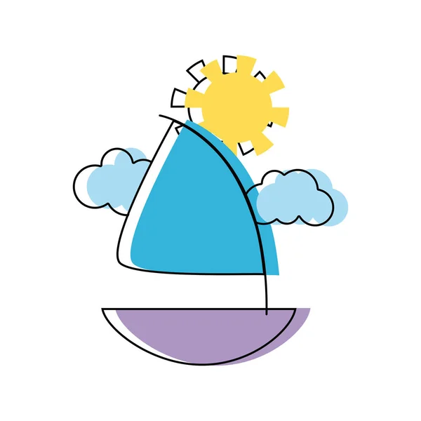 Lindo Velero Con Nubes Sol Vector Ilustración — Vector de stock