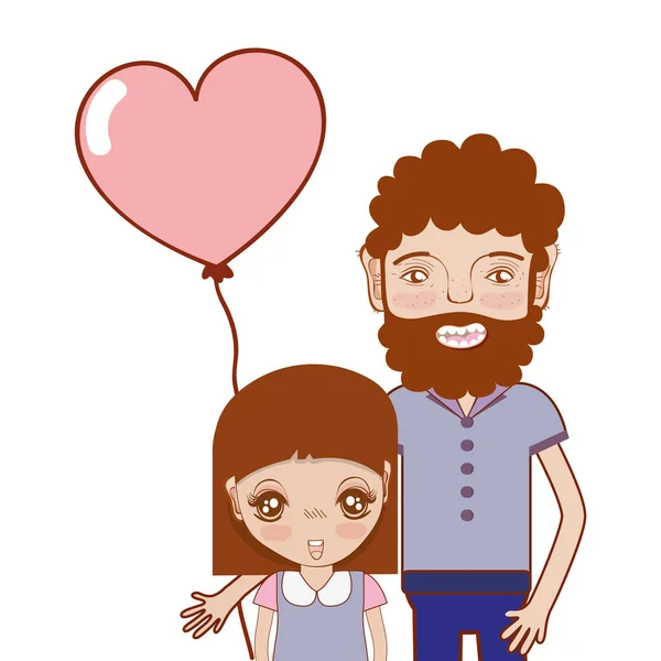 Père Avec Fille Ballon Coeur Illustration Vectorielle — Image vectorielle