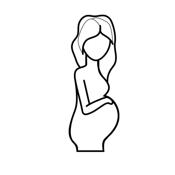 Línea Agradable Mujer Embarazada Esperar Bebé Vector Ilustración — Archivo Imágenes Vectoriales