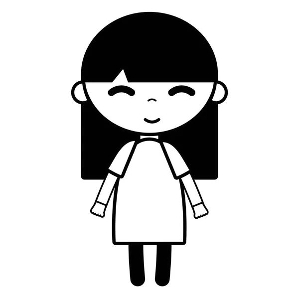 Contour Tendre Fille Enfant Avec Pyjama Illustration Vectorielle Coiffure — Image vectorielle