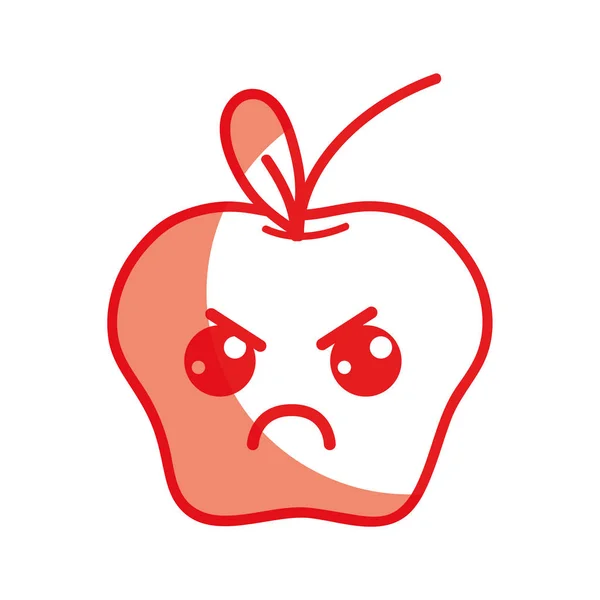 Silueta Kawaii Roztomilý Zlobí Apple Ovoce Vektorové Ilustrace — Stockový vektor