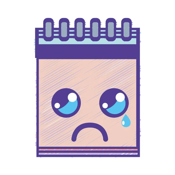 Kawaii Cute Crying Notebook Tool Vector Illustration — Stock Vector