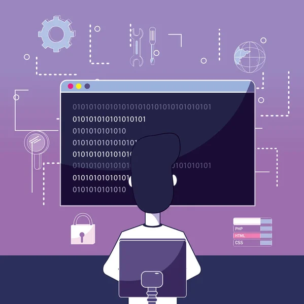 Programador Software Que Trabaja Con Diseño Gráfico Ilustración Vectorial Del — Archivo Imágenes Vectoriales