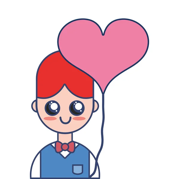 Bonito Chico Con Uniforme Ropa Globo Corazón Vector Ilustración — Vector de stock