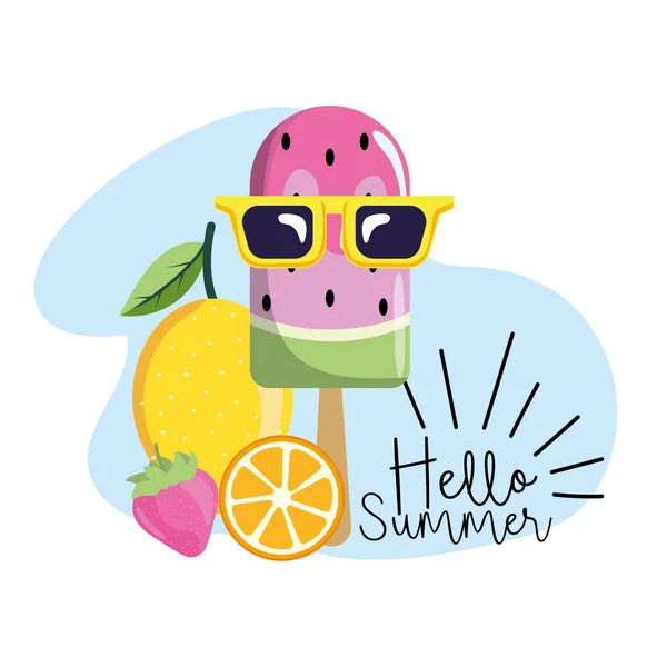 西瓜冰棒棒糖与柠檬和草莓向量例证 — 图库矢量图片