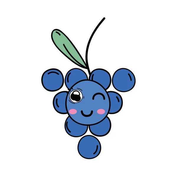 Kawaii Χαριτωμένα Αστεία Φρούτα Σταφύλι Εικονογράφηση Διάνυσμα — Διανυσματικό Αρχείο