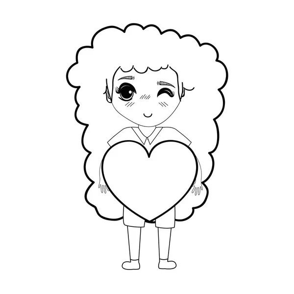 Figure Jolie Fille Avec Coeur Vêtements Décontractés Illustration Vectorielle — Image vectorielle