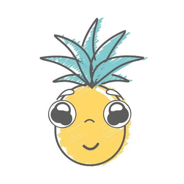 Kawaii Mignon Ananas Timide Légume Illustration Vectorielle — Image vectorielle