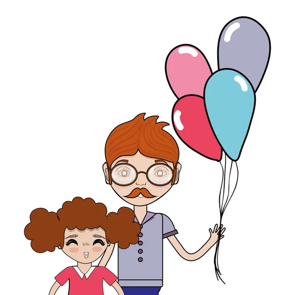 Father His Daughter Balloons Vector Illustration — Stock Vector