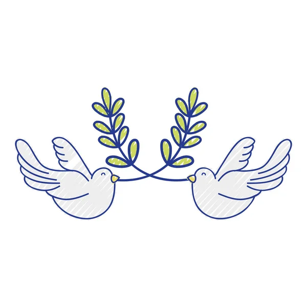 かわいい鳩平和シンボル ベクトル図の枝を持つ動物 — ストックベクタ