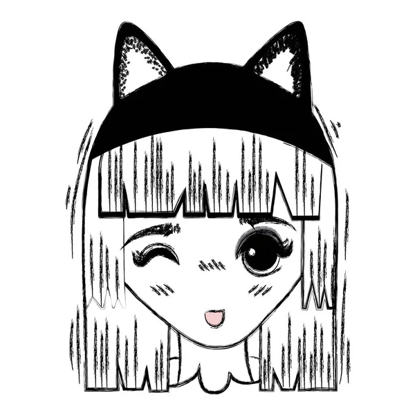 Anime Leuke Mooie Vrouw Met Kostuum Vectorillustratie — Stockvector