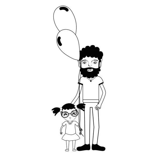 Contorno Padre Con Hija Globos Ilustración Vectorial — Archivo Imágenes Vectoriales