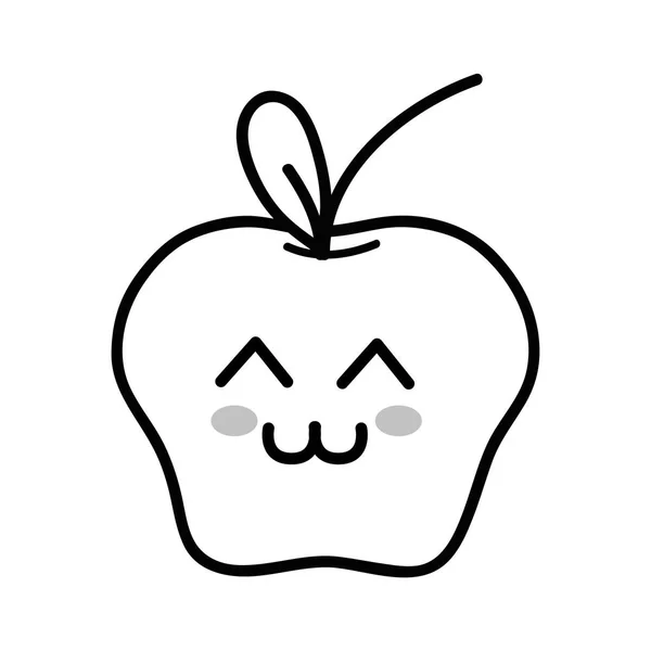 Línea Kawaii Lindo Fruta Manzana Feliz Vector Ilustración — Vector de stock