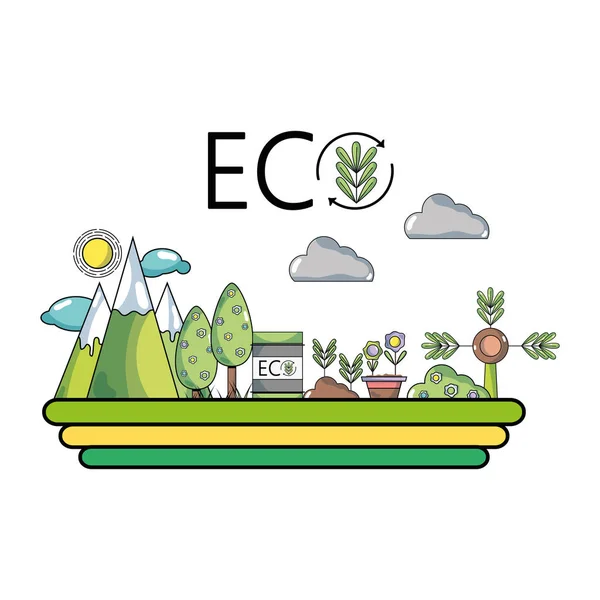 Paisaje Con Montañas Clima Plantas Ecología Vector Ilustración — Vector de stock